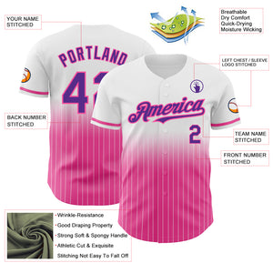 Custom White Pinstripe Purple-Pink Authentic Fade Fashion Baseball Jersey