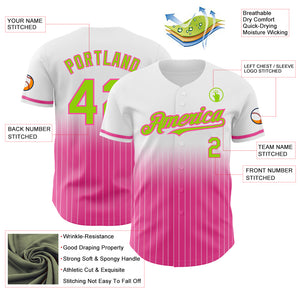 Custom White Pinstripe Neon Green-Pink Authentic Fade Fashion Baseball Jersey