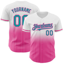 Load image into Gallery viewer, Custom White Pinstripe Teal-Pink Authentic Fade Fashion Baseball Jersey
