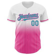 Laden Sie das Bild in den Galerie-Viewer, Custom White Pinstripe Aqua-Pink Authentic Fade Fashion Baseball Jersey
