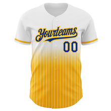 Load image into Gallery viewer, Custom White Pinstripe Royal-Gold Authentic Fade Fashion Baseball Jersey
