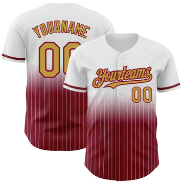 Custom White Pinstripe Old Gold-Crimson Authentic Fade Fashion Baseball Jersey