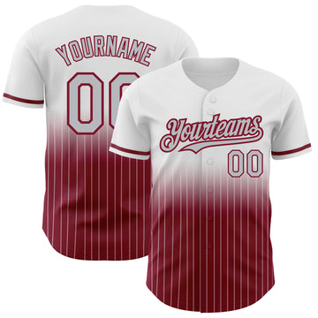 Custom White Pinstripe Gray-Crimson Authentic Fade Fashion Baseball Jersey