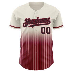 Custom Cream Pinstripe Black-Crimson Authentic Fade Fashion Baseball Jersey