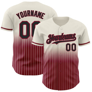 Custom Cream Pinstripe Black-Crimson Authentic Fade Fashion Baseball Jersey