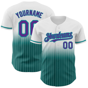 Custom White Pinstripe Purple-Teal Authentic Fade Fashion Baseball Jersey