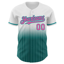 Laden Sie das Bild in den Galerie-Viewer, Custom White Pinstripe Pink-Teal Authentic Fade Fashion Baseball Jersey
