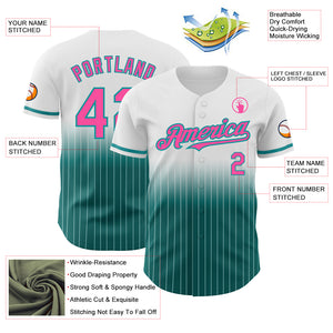 Custom White Pinstripe Pink-Teal Authentic Fade Fashion Baseball Jersey