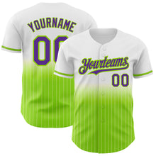 Charger l&#39;image dans la galerie, Custom White Pinstripe Purple-Neon Green Authentic Fade Fashion Baseball Jersey
