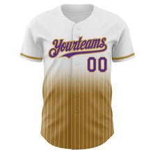 Charger l&#39;image dans la galerie, Custom White Pinstripe Purple-Old Gold Authentic Fade Fashion Baseball Jersey
