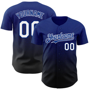 Custom Royal White-Black Authentic Fade Fashion Baseball Jersey