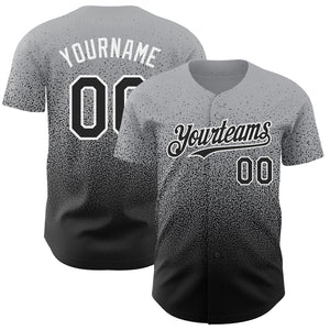 Custom Gray Black-White Authentic Fade Fashion Baseball Jersey