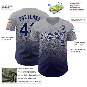 Custom Gray Navy Authentic Fade Fashion Baseball Jersey