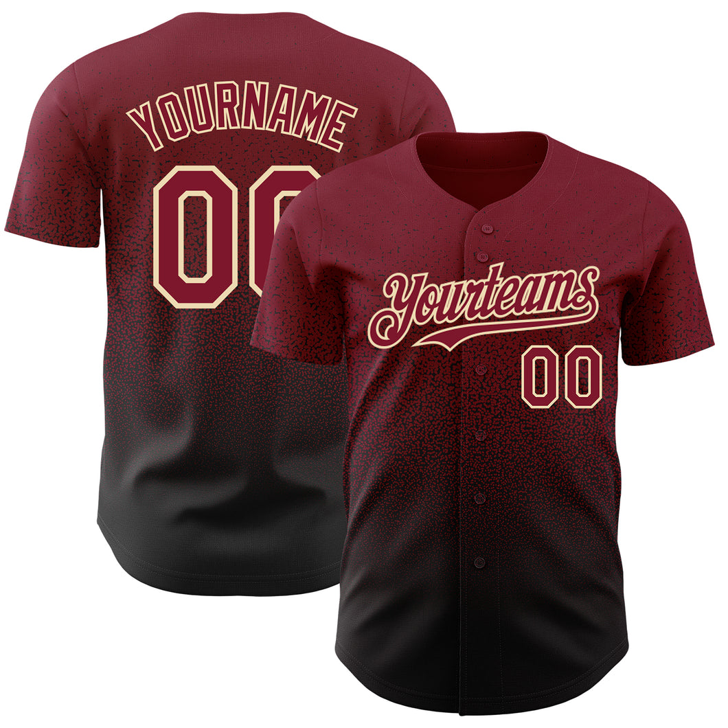 Custom Crimson Black-Cream Authentic Fade Fashion Baseball Jersey