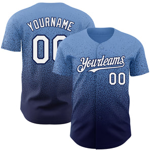 Custom Powder Blue White-Navy Authentic Fade Fashion Baseball Jersey