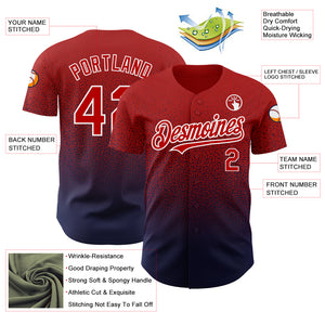 Custom Red Navy-White Authentic Fade Fashion Baseball Jersey
