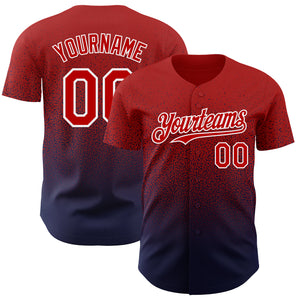 Custom Red Navy-White Authentic Fade Fashion Baseball Jersey