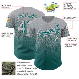 Custom Gray Teal Authentic Fade Fashion Baseball Jersey