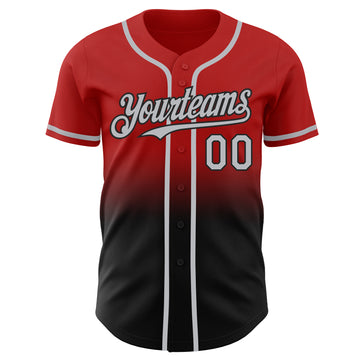 Custom Red Gray-Black Authentic Fade Fashion Baseball Jersey