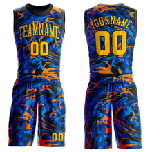 Charger l&#39;image dans la galerie, Custom Figure Gold-Royal Round Neck Sublimation Basketball Suit Jersey
