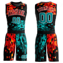 Laden Sie das Bild in den Galerie-Viewer, Custom Figure Aqua-Red Round Neck Sublimation Basketball Suit Jersey
