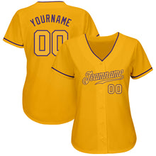 Load image into Gallery viewer, Custom Gold Gold-Purple Authentic Baseball Jersey
