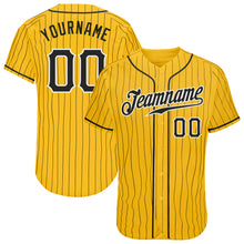 Load image into Gallery viewer, Custom Yellow Black Pinstripe Black-White Authentic Baseball Jersey
