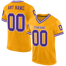 Laden Sie das Bild in den Galerie-Viewer, Custom Gold Purple-White Mesh Authentic Throwback Football Jersey
