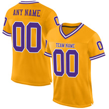 Load image into Gallery viewer, Custom Gold Purple-White Mesh Authentic Throwback Football Jersey
