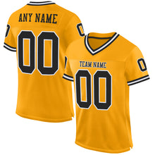 Load image into Gallery viewer, Custom Gold Black-White Mesh Authentic Throwback Football Jersey
