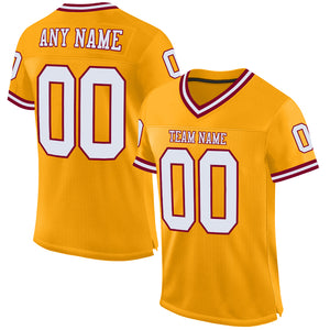 Custom Gold White-Maroon Mesh Authentic Throwback Football Jersey