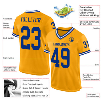 Custom Gold Royal-White Mesh Authentic Throwback Football Jersey