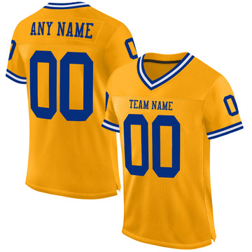 Custom Gold Royal-White Mesh Authentic Throwback Football Jersey