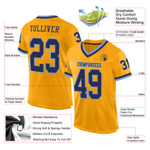 Load image into Gallery viewer, Custom Gold Navy-Light Blue Mesh Authentic Throwback Football Jersey
