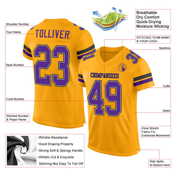 Custom Gold Purple-Black Mesh Authentic Football Jersey