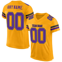 Load image into Gallery viewer, Custom Gold Purple-Black Mesh Authentic Football Jersey
