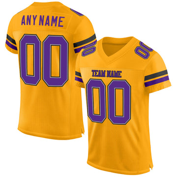 Custom Gold Purple-Black Mesh Authentic Football Jersey