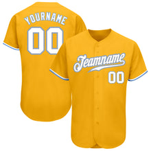 Загрузить изображение в средство просмотра галереи, Custom Gold White-Light Blue Authentic Baseball Jersey
