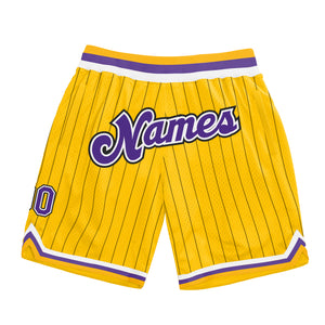 Custom Gold Black Pinstripe Purple-White Authentic Basketball Shorts