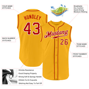 Custom Gold Red-White Authentic Sleeveless Baseball Jersey