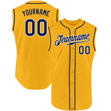 Load image into Gallery viewer, Custom Gold Navy-White Authentic Sleeveless Baseball Jersey
