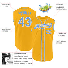 Laden Sie das Bild in den Galerie-Viewer, Custom Gold Light Blue-White Authentic Sleeveless Baseball Jersey
