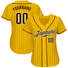 Laden Sie das Bild in den Galerie-Viewer, Custom Yellow Brown Pinstripe Brown-White Authentic Baseball Jersey
