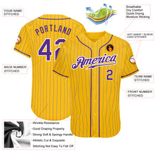 Load image into Gallery viewer, Custom Yellow Purple Pinstripe Purple-White Authentic Baseball Jersey
