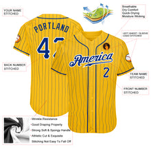 Load image into Gallery viewer, Custom Yellow Royal Pinstripe Royal-White Authentic Baseball Jersey
