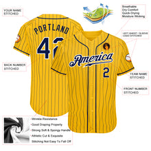 Laden Sie das Bild in den Galerie-Viewer, Custom Yellow Navy Pinstripe Navy-White Authentic Baseball Jersey
