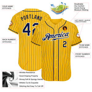 Custom Yellow Navy Pinstripe Navy-White Authentic Baseball Jersey