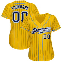 Laden Sie das Bild in den Galerie-Viewer, Custom Yellow Navy Pinstripe Navy-Light Blue Authentic Baseball Jersey
