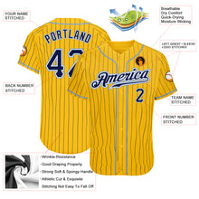 Laden Sie das Bild in den Galerie-Viewer, Custom Yellow Navy Pinstripe Navy-Light Blue Authentic Baseball Jersey
