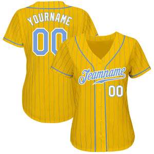 Custom Yellow Light Blue Pinstripe Light Blue-White Authentic Baseball Jersey